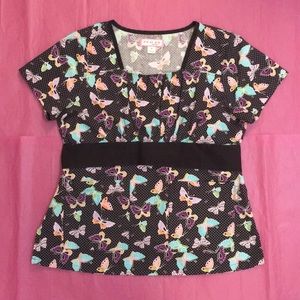 Koi Audrey Butterflies Scrub Top Size Small